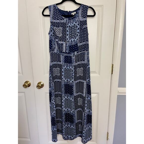 Talbots Petites 8P Blue & White Patchwork Paisley Maxi Dress Sleeveless - Picture 1 of 5
